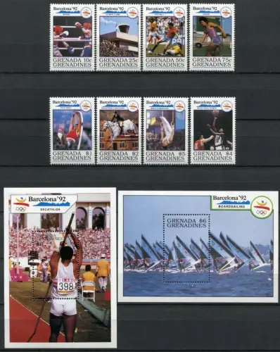 Grenada Grenadinen 1990 Olympiade Barcelona Olympics 1329-1336 Block 202-203 MNH