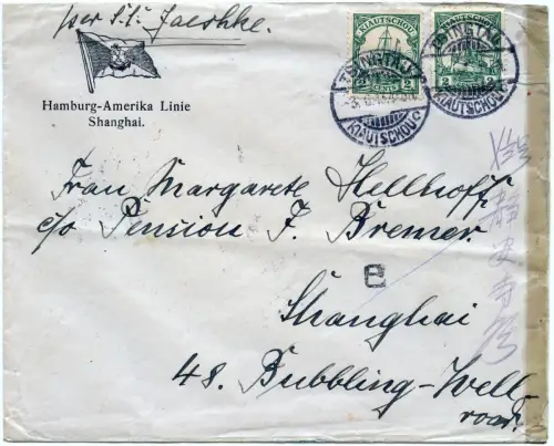 Kiautschou 1913 Hamburg-Amerika Vordruckbrief Linie Tsingtau Shanghai /258