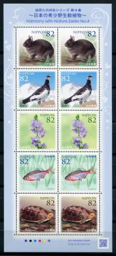 Japan 2014 Vogel Blume Fisch Schildkröte Kaninchen 6768-6772 Kleinbogen MNH