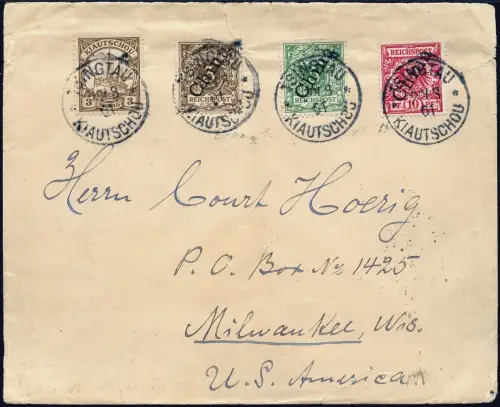 Kiautschou 1901 Brief MiF Mitläufer M 1-3 II + Yacht Tsingtau Yokohama USA / 265