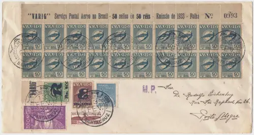 Brasilien 1934 VARIG Brief MiF mit u. a. V 28-29 Santa Cruz Porto Alegre/14