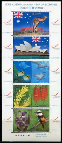 Japan 2006 Australien Känguruh Flaggen Oper Fische Riff Vogel 3981-3990 MNH