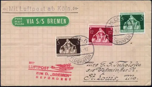Dt. Reich 1936 Nachbringeflug zum Dampfer Bremen Köln 6.6.36 St. Louis USA / 729