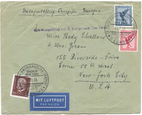 Katapult 1930 Dt. Reich Kein Katapultflug Europa New York Seepost H 0026/1466
