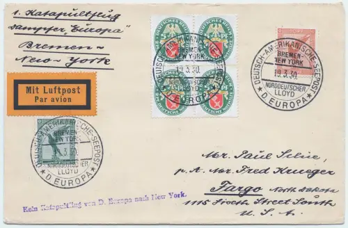 Katapult 1930 Dt. Reich Kein Katapultflug Europa Fargo Seepost H 0026/1467