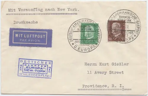 Katapult 1931 Dt. Reich Seepostaufgabe Providence USA Catapult H 50 b / 1474
