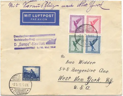 Katapult 1932 Dt. Reich Brief MiF Nothilfe 462 NY USA Catapult H 77 a / 1484