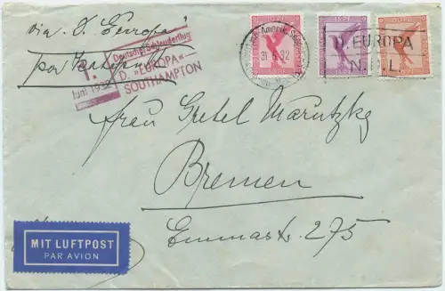 Katapult 1932 Dt. Reich NDL-Brief Seepostaufgabe Bremen Catapult H 82 c / 1487