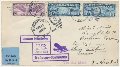 Katapult 1932 USA Brief Rockford Landpost Bochum Catapult H 103 a / 1492