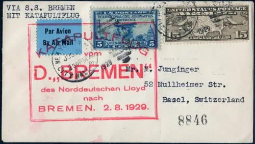 Katapult 1929 USA Brief New York Landpost Basel Schweiz Catapult H 2 a / 1057