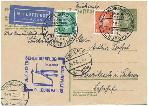 Katapult 1932 Dt. Reich Seepost Postkarte Kieritzsch Catapult H 107 b / 1493