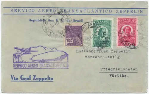 Zeppelin 1932 Brasilien 1. SAF Vordruck-Brief Rio Friedrichshafen  Si 139 A/2527