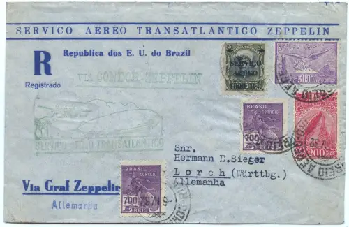 Zeppelin 1932 Brasilien 2. SAF Reko-Brief Rio Lorch F´hafen  Si 144 A / 2528
