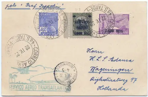 Zeppelin 1932 Brasilien 3. SAF Pernambuco Niederlande Postkarte Si 151 B / 2531