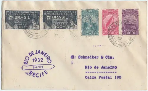 Zeppelin 1932 Brasilien 6. SAF Etappenpost Recife - Rio Brief Si 178 B/ 2536