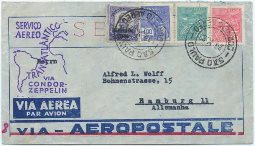 Zeppelin 1932 Brasilien 9. SAF Zeppelin-Frankatur Sao Paulo Hamburg Si 196/ 2541