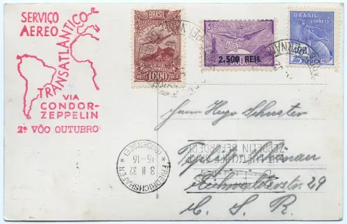Zeppelin 1932 Brasilien 9. SAF Foto-AK Kurt Schönherr Sudetenland Si 196 / 2542