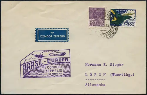 Zeppelin Brasilien 1933 5. SAF Brief Rio de Janeiro Deutschland Si 227 A / 1961