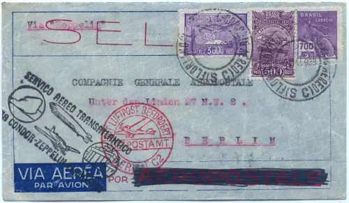Zeppelin 1933 Brasilien 1. SAF Florianopolis Aeropostale Berlin Si 205/ 2543