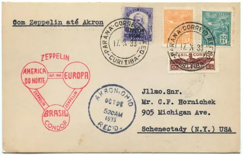 Zeppelin 1933 Brasilien Chicagofahrt Curitiba Akron Schenectady Si 239 A / 2548
