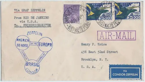 Zeppelin 1933 Brasilien Chicagofahrt Rio Friedrichshafen Brooklyn Si 239 B/ 2551