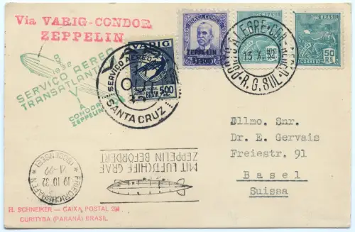 Zeppelin 1932 Brasilien 8. SAF VARIG MiF Santa Cruz Basel Schweiz Si 190 / 2553
