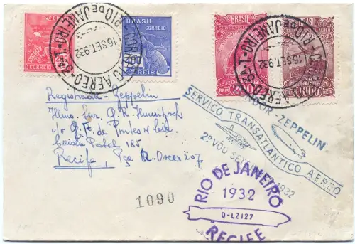 Zeppelin 1932 Brasilien 6. SAF Etappenpost Rio Recife 2 Stempel Si 178 B / 2557