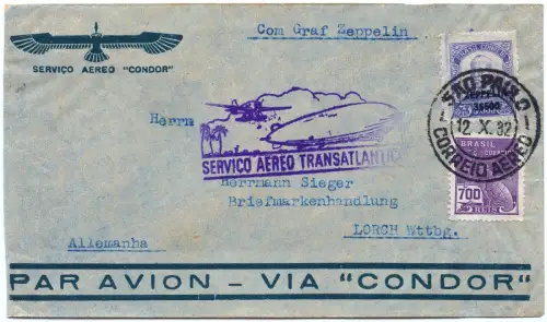 Zeppelin 1932 Brasilien 8. SAF Sao Paulo Alter Bestätigungsstempel Si 190 / 2558