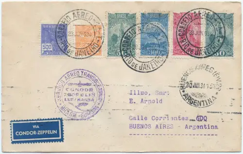 Zeppelin 1934 Brasilien 3. SAF Rio de Janeiro Buenos Aires Brief Si 255 A / 2561