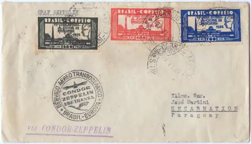 Zeppelin 1934 Brasilien 3. SAF Pernambuco Buenos Aires Paraguay Si 255 / 2563