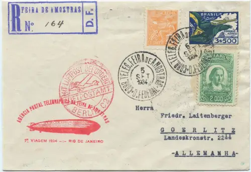 Zeppelin 1934 Brasilien 7. SAF Reko-Brief Mustermesse Görlitz Si 272 AA / 2567