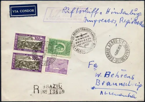 Zeppelin 1936 Brasilien 1. SAF/LZ 129 Rio de Janeiro Braunschweig Si 404 / 2379