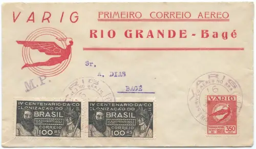 Brasilien 1932 First Flight FFC Erstflug Varig Rio Grande Bage Brief / 1503