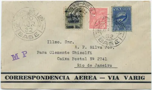 Brasilien 1932 VARIG MiF V 16 Vordruckbrief Bage Rio de Janeiro / 1514