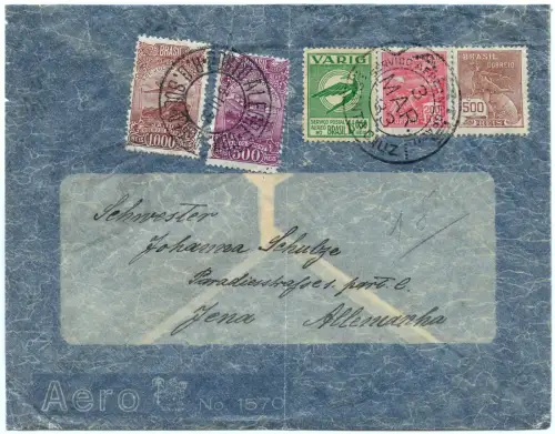 Brasilien 1933 VARIG MiF V 19 Brief Santa Cruz Rio de Janeiro Jena / 1515