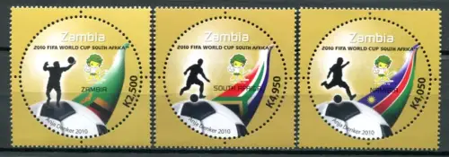 Zambia Sambia 2010 Fußball WM FIFA Word Cup SAPOA Soccer 1630-1632 MNH