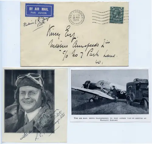 GB 1934 Pionier-Sonderflug Nottingham - London Autograph Pilot F. Jaques / 1216
