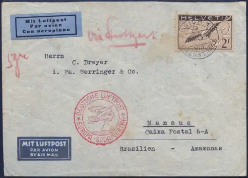Zeppelin 1935 Schweiz 16. SAF 3. Pendelfahrt Zürich Manaus Si 339 RAR / 2340