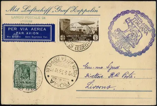 Zeppelin 1933 Ägäische Inseln Italienfahrt Abwurf Neapel Livorno Si 211 A / 2343
