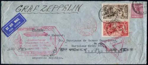Zeppelin 1933 Großbritannien Chicagofahrt Brief Berlin Argentinien Si 238/ 2203