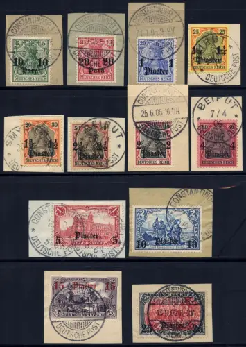 DP Türkei 1905 Michel 24-35 Briefstücke Luxus HW Geprüft + Foto-Attest 5 Mark/57