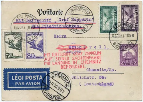 Zeppelin 1930 Ungarn Sachsenfahrt Budapest F`hafen Chemnitz PK Si 128 / 2494