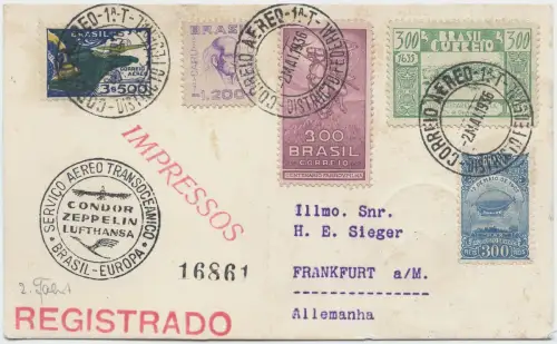 Zeppelin 1936 Brasilien 3. SAF LZ 127 Rio Frankfurt Stuttgart Reko Si 348 / 2588