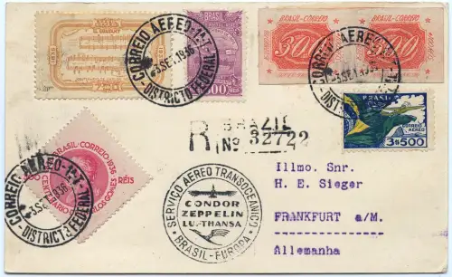 Zeppelin 1936 Brasilien 12. SAF/4. SAF LZ 129 Rio Frankfurt Reko Si 433 / 2589