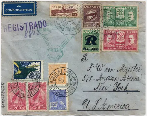 Zeppelin 1933 Brasilien Chicagofahrt VARIG Reko-Brief Pelotas USA Si 239 A /2591