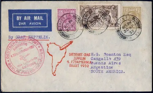 Zeppelin 1932 Großbritannien 4. SAF Brief London Berlin Argentinien Si 157/ 2202