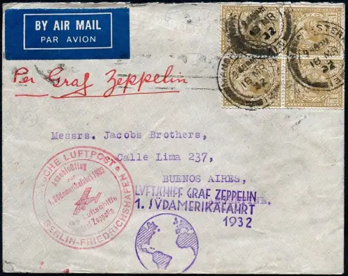 Zeppelin 1932 Großbritannien 1. SAF Brief Manchester Argentinien Si 138 / 2201