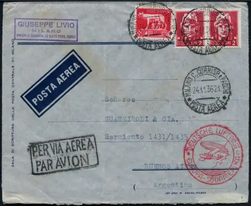 Zeppelin 1936 Italien 20. SAF Brief Mailand Bathurst Argentinien Si 447 B / 2112