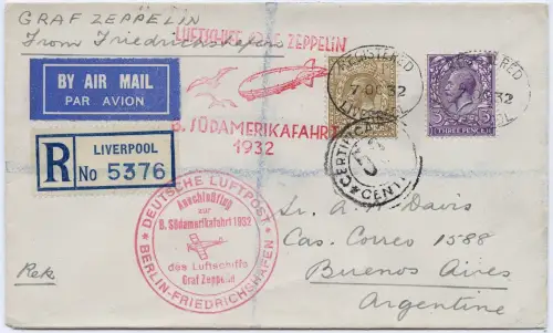 Zeppelin 1932 Großbritannien 8. SAF Anschlussflug Buenos Aires Si 189 B / 2496
