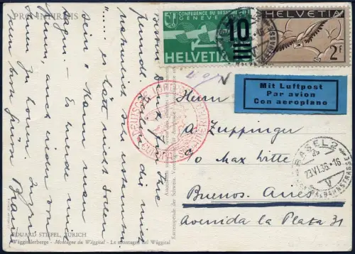 Zeppelin 1936 Schweiz 7. SAF AK Basel Bahnpost FFM Argentinien Si 353 /2094